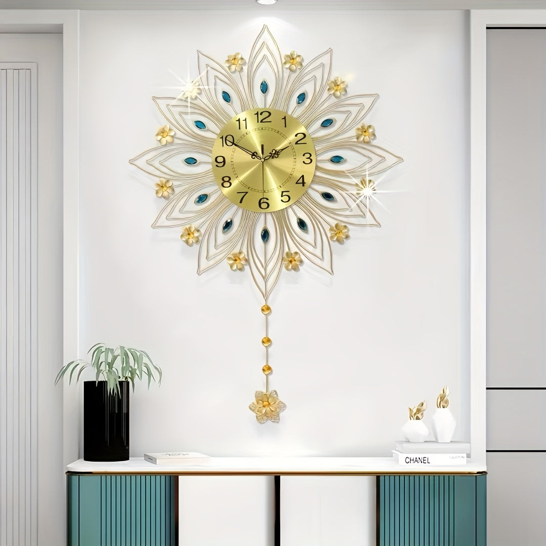 GoldenBloom Clock - Luxurious Silent Wall Clock with Flowers
