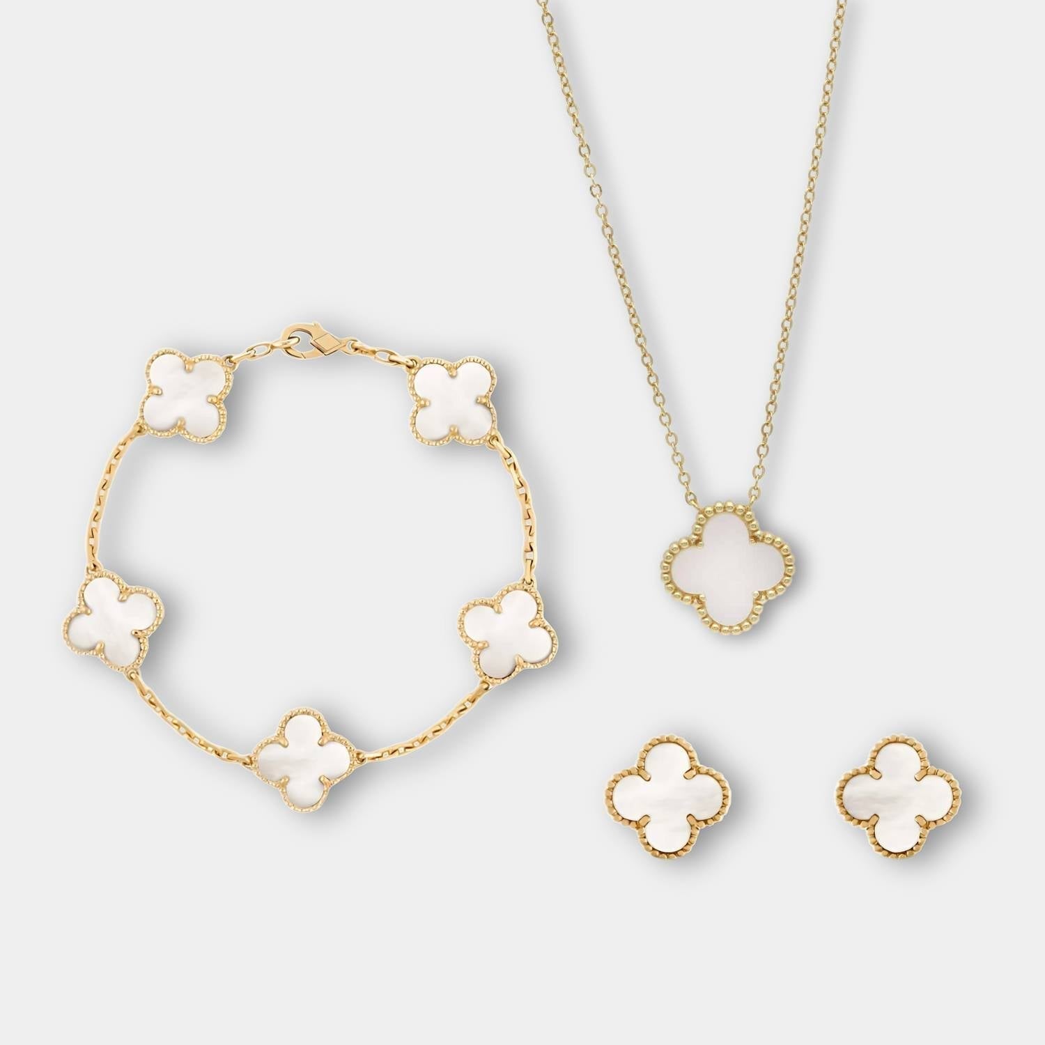GoldenClove Jewelry Set - Elegant Clover Necklace, Bracelet & Earrings