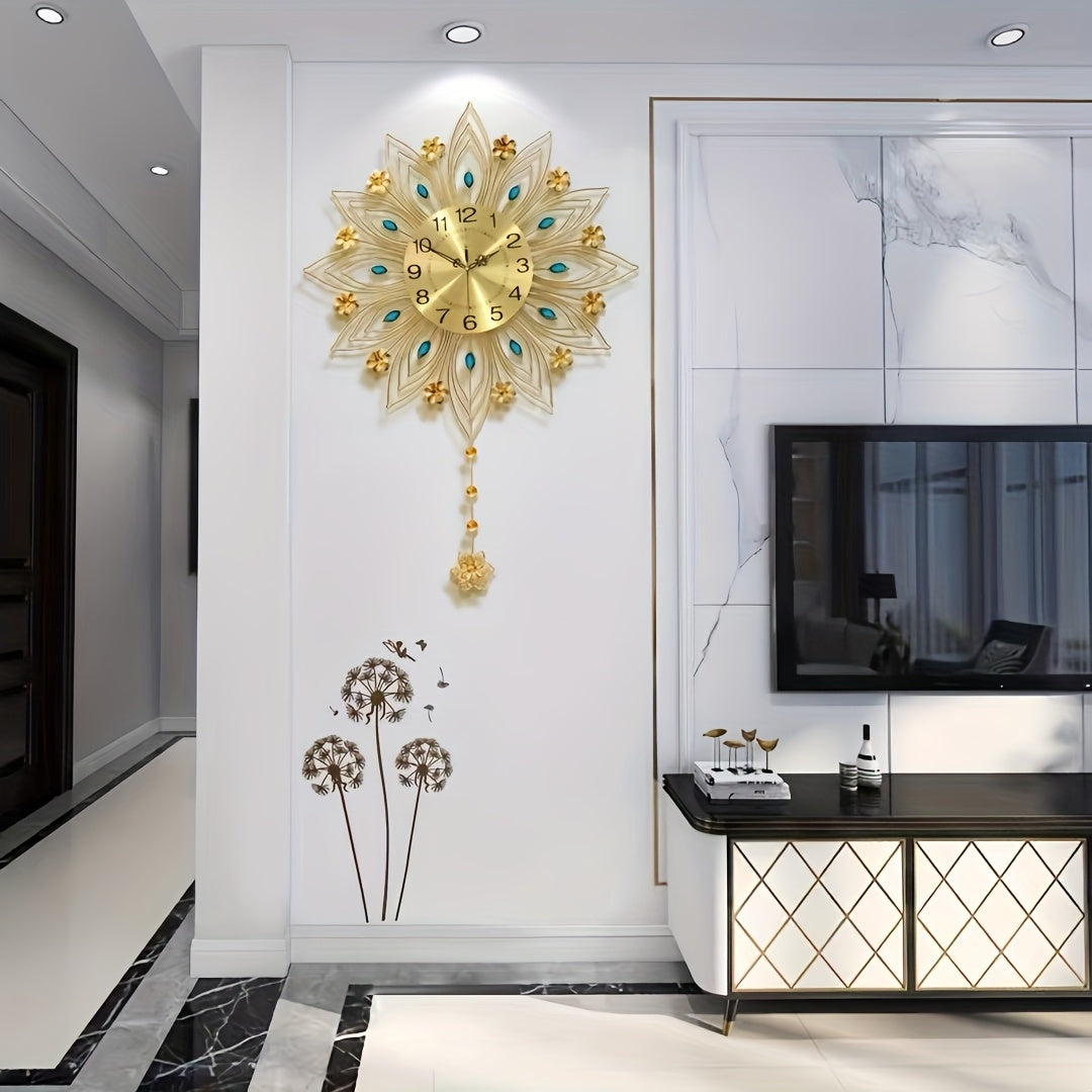 GoldenBloom Clock - Luxurious Silent Wall Clock with Flowers