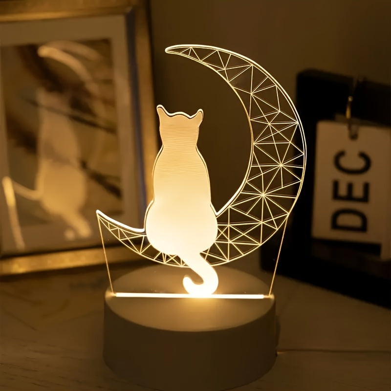 MoonGlow Lampa - 3D Katt Bordslampa USB