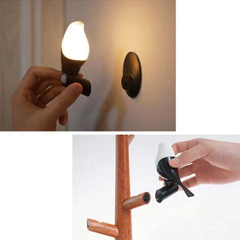 BrightOak Elegance - Smal Trä Bordslampa med Rörelsesensor