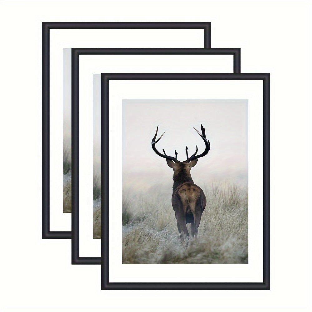 GalleriRam - Set of 3 Black Photo Frames for Walls and Tables
