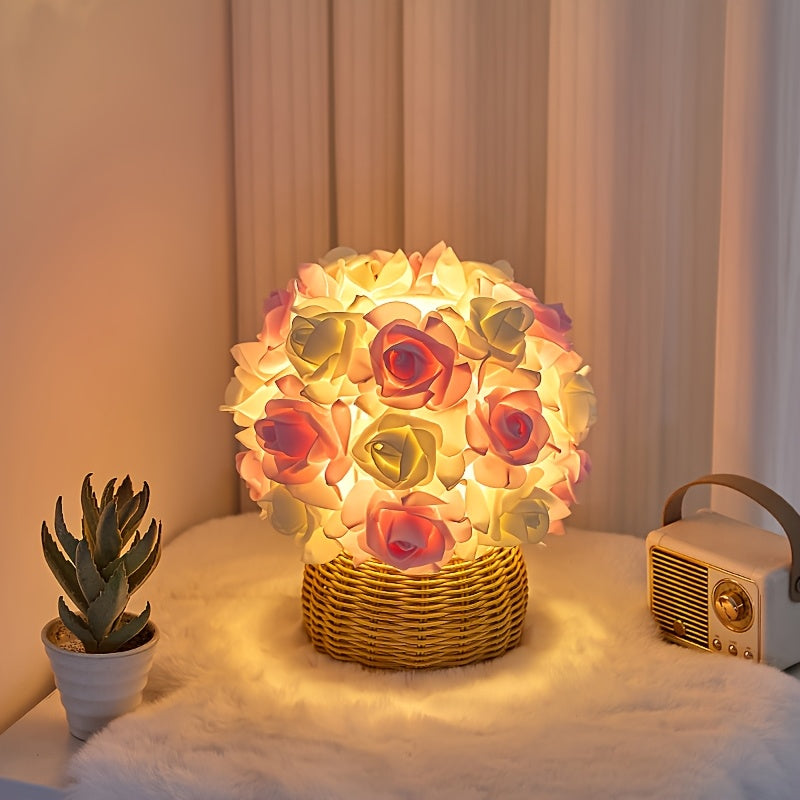 FloraGlow - Luxurious Art Deco Rose Table Lamp with USB