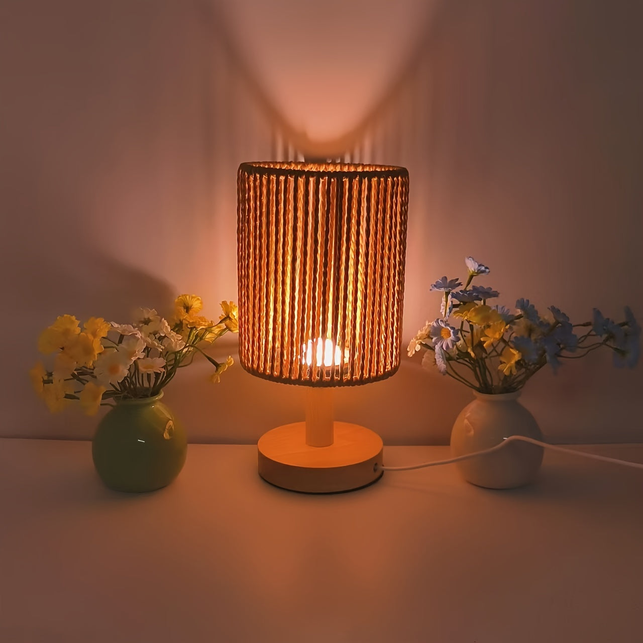 BarrelGlow Lamp - Wooden Design with Striped