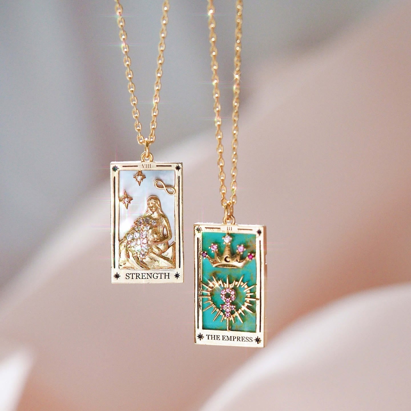 Elegant Amara Tarot Drop Pendant Necklace with Zirconia Gold Plating