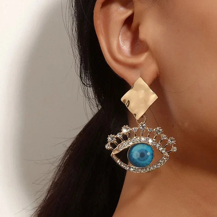 Captivating Gold Vintage Earrings with Protective Evil Eye - Nerina