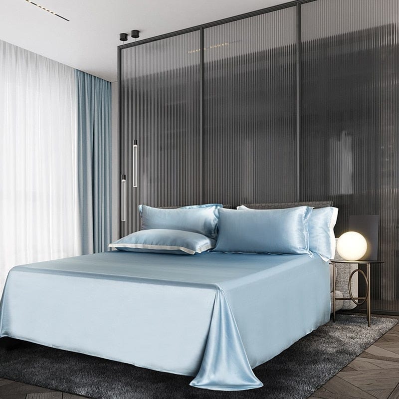 LuxeDream – Sky Blue Mulberry Silk Bedding Set