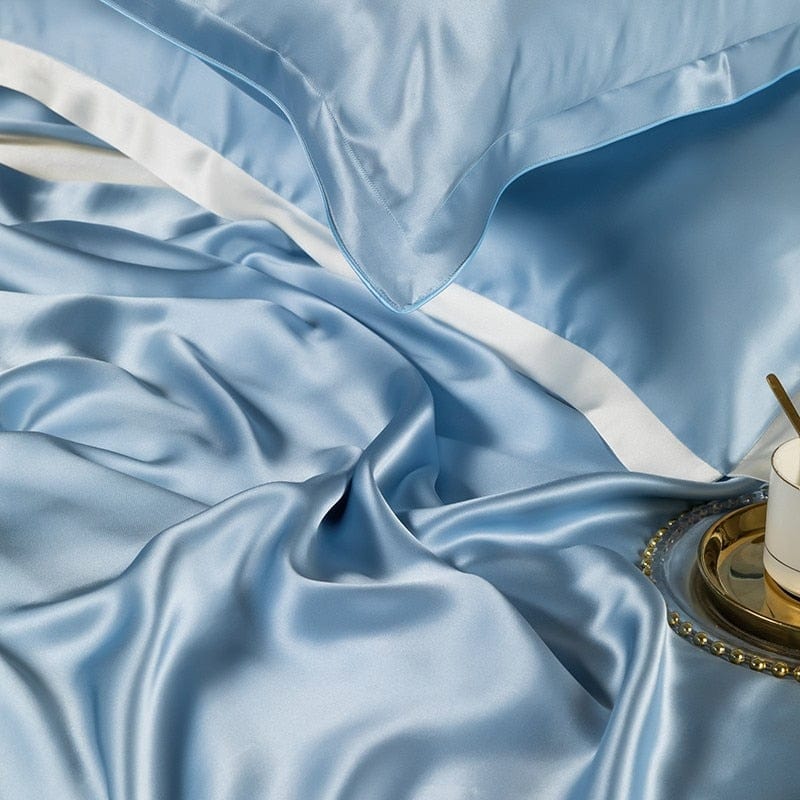 LuxeDream – Sky Blue Mulberry Silk Bedding Set