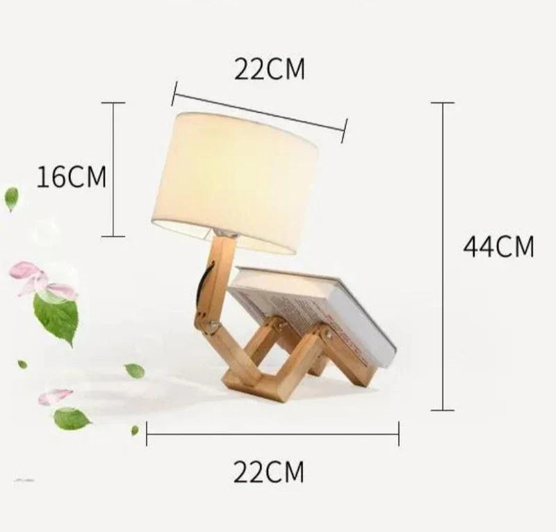 RutanFlex – Elegant Wooden Table Lamp with Bookshelf
