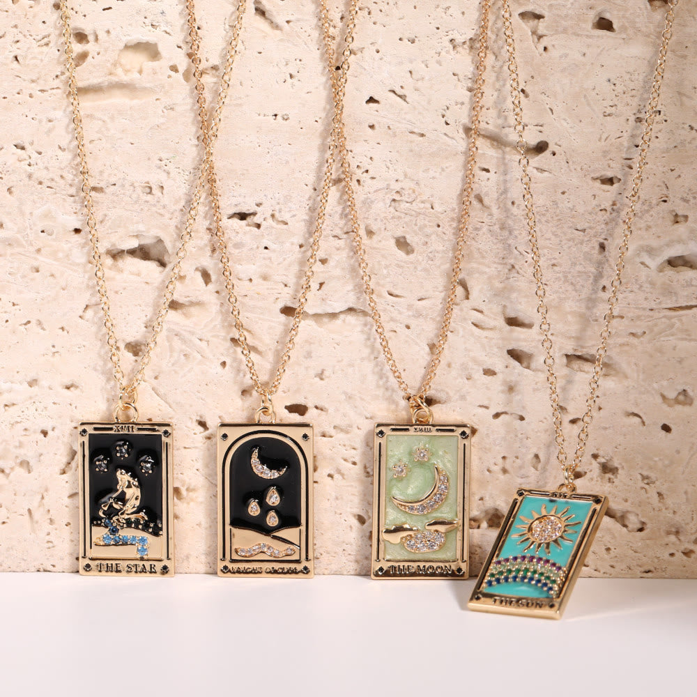 Elegant Amara Tarot Drop Pendant Necklace with Zirconia Gold Plating