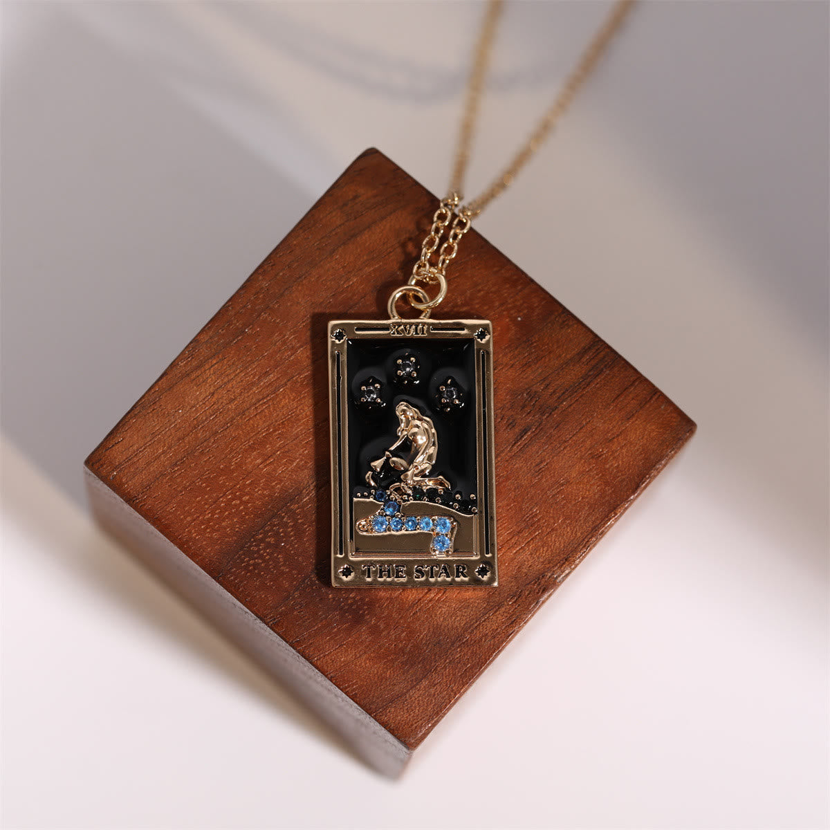 Elegant Amara Tarot Drop Pendant Necklace with Zirconia Gold Plating