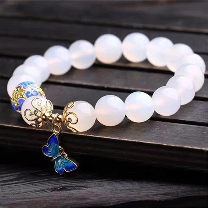 Butterfly Charm Bracelet – Elegant White Agate