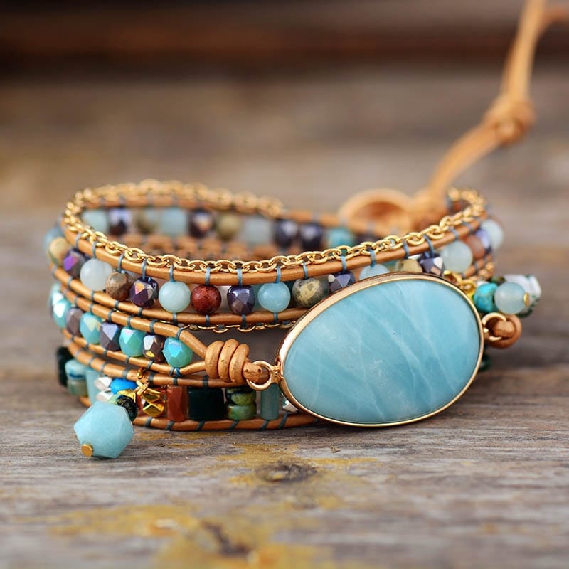 Amazonite Bracelet – Stylish Sea Blue Wicker Bracelet