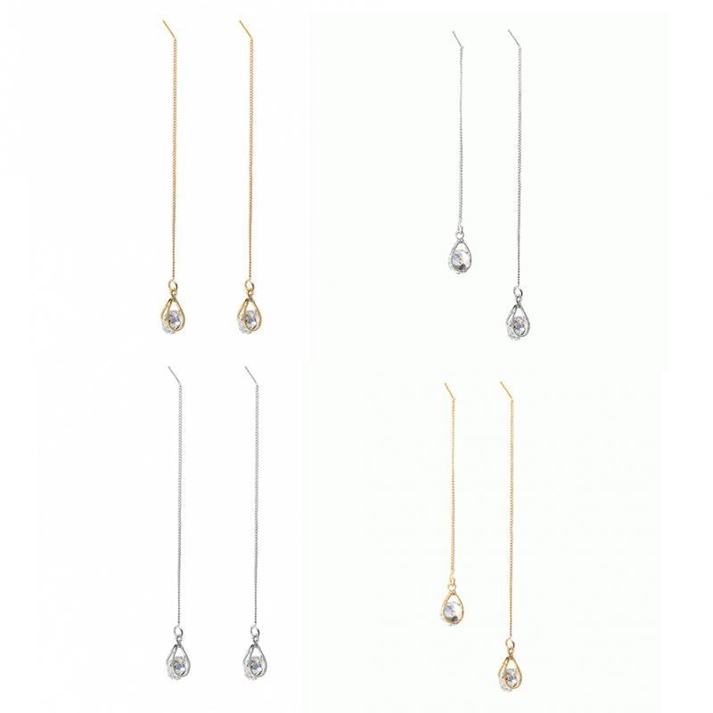 Isalyn – Elegant Long Rhinestone Drop Earrings