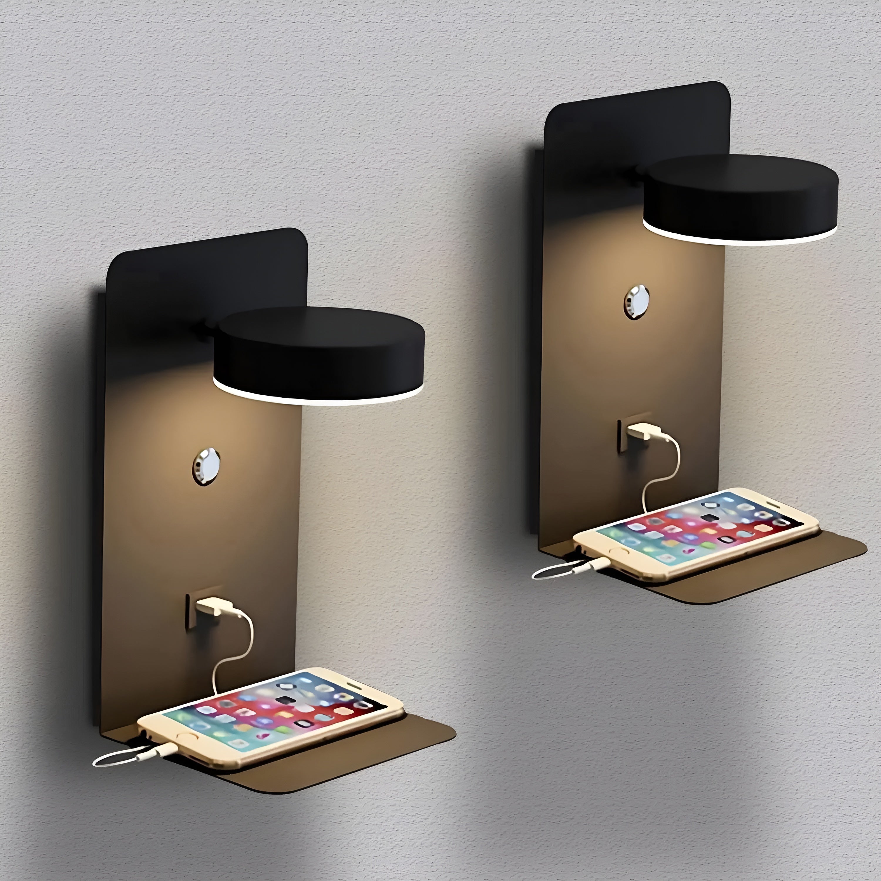 ChargeBright Luxury LED Wall Lamp with USB Charging Port - Modern Black-White Design