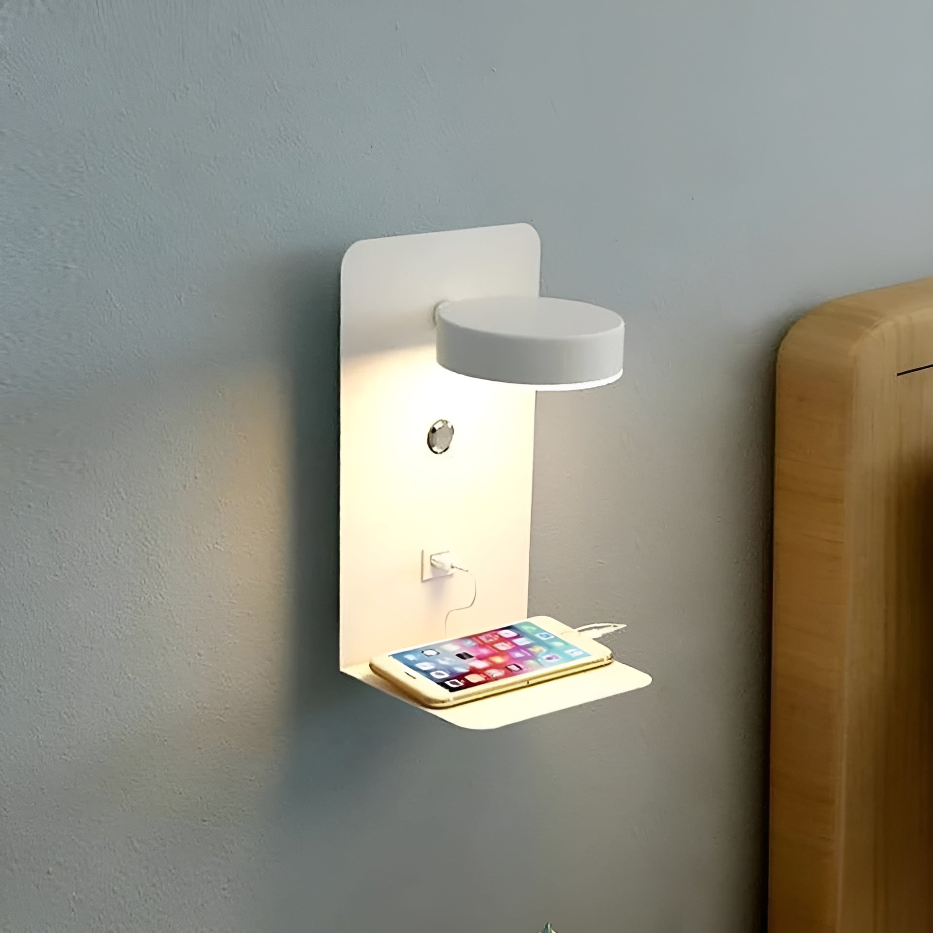 ChargeBright Luxury LED Wall Lamp with USB Charging Port - Modern Black-White Design