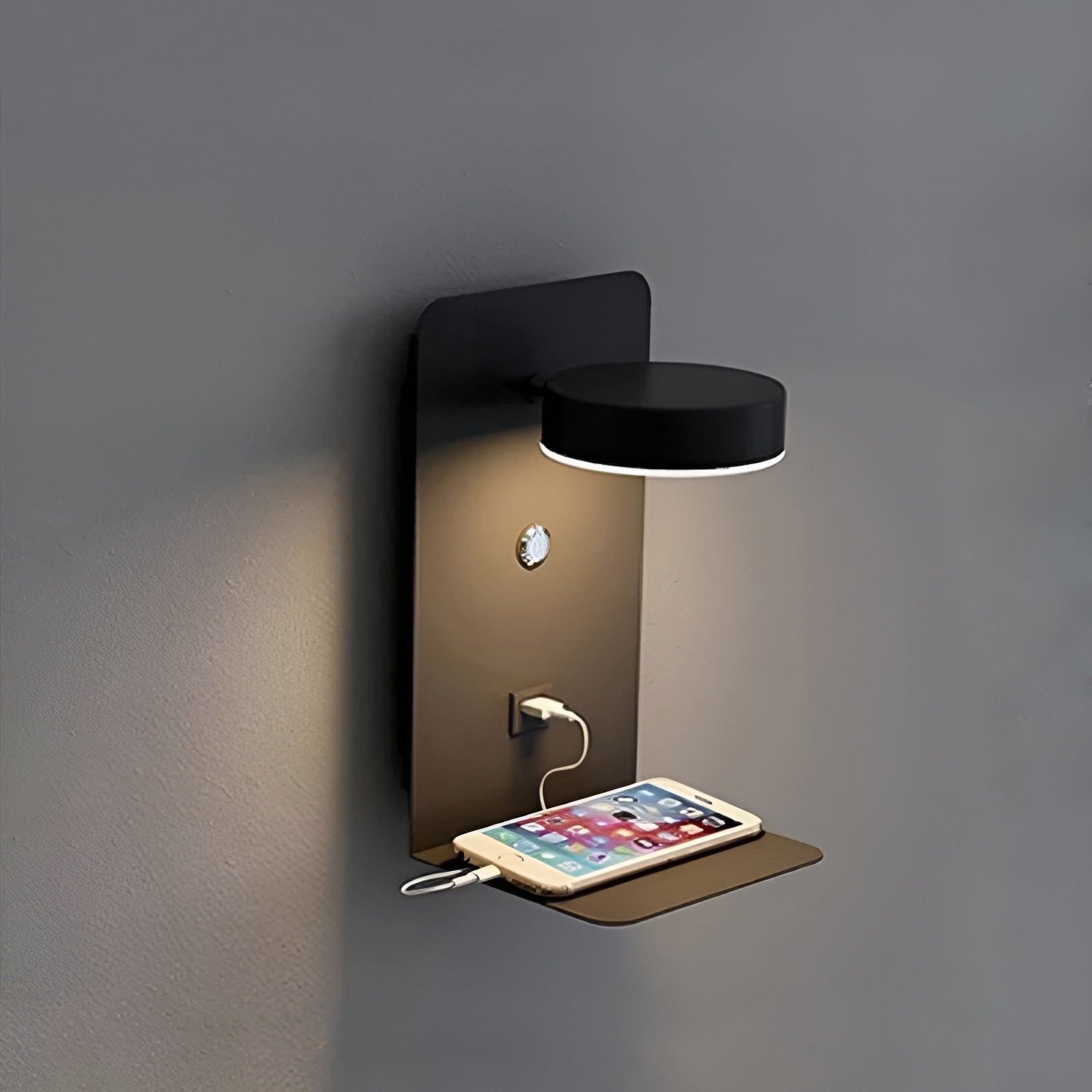 ChargeBright Luxury LED Wall Lamp with USB Charging Port - Modern Black-White Design