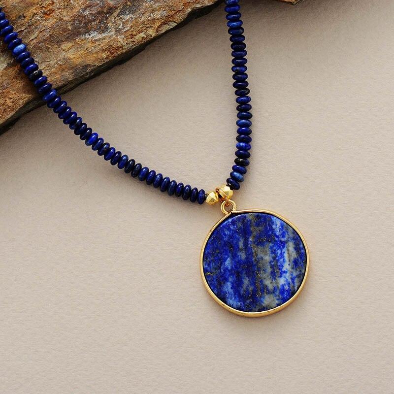 Lapis Charm Necklace – Elegant Round Chain