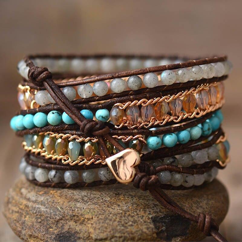 Lira Shine Bracelet - Elegant Labradorite Five-Row Wrap
