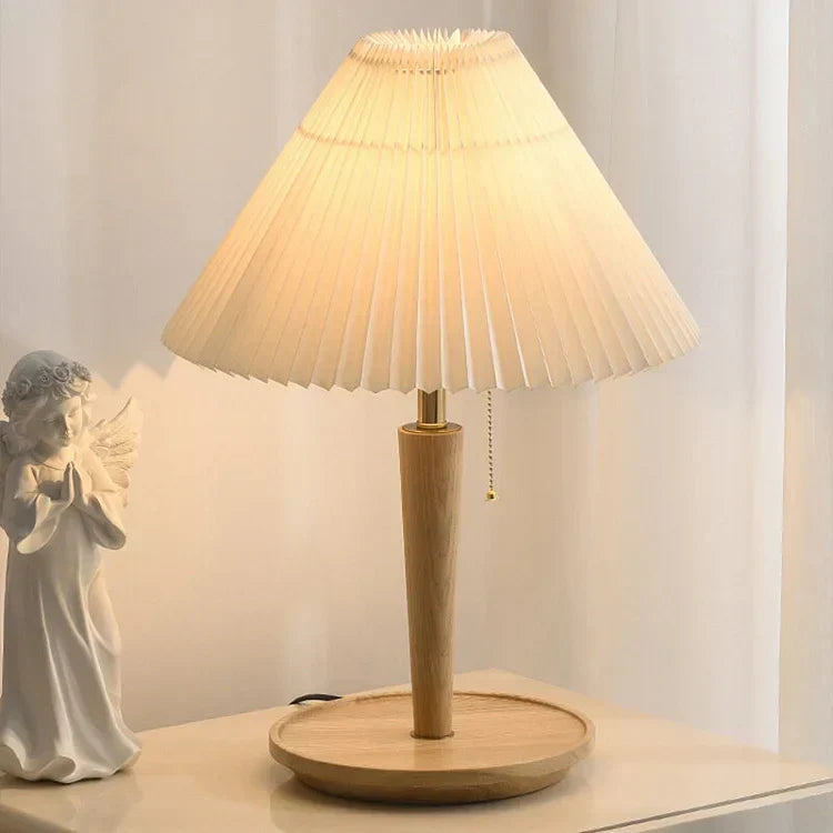 Elegant Vintage Wooden Woodly Table Lamp - Table Lamp with Hemmed Design