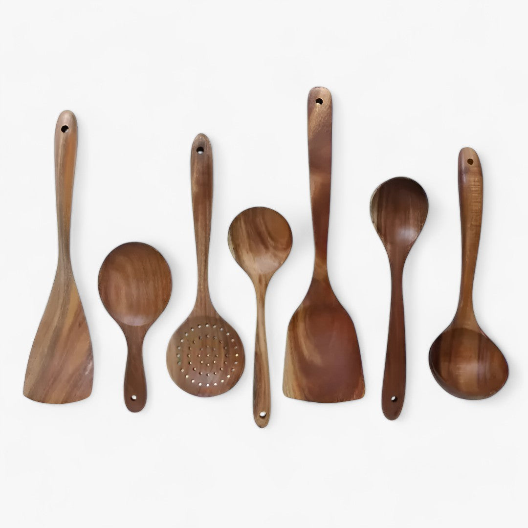 Luxe Wooden Kitchen Utensils Set - For Elegant Cooking Experience