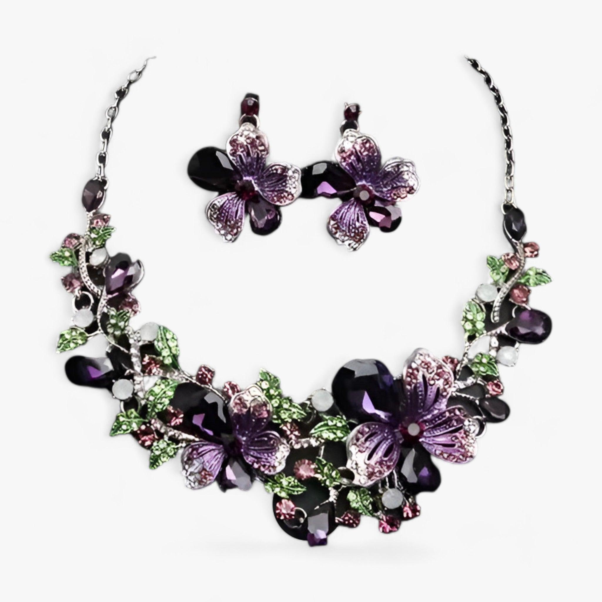 FleurGlow - Elegant wedding jewelry set with enameled flowers