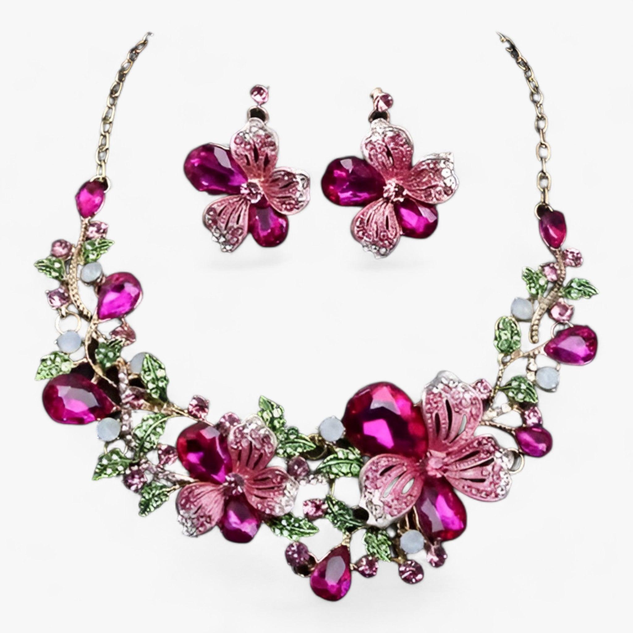 FleurGlow - Elegant wedding jewelry set with enameled flowers