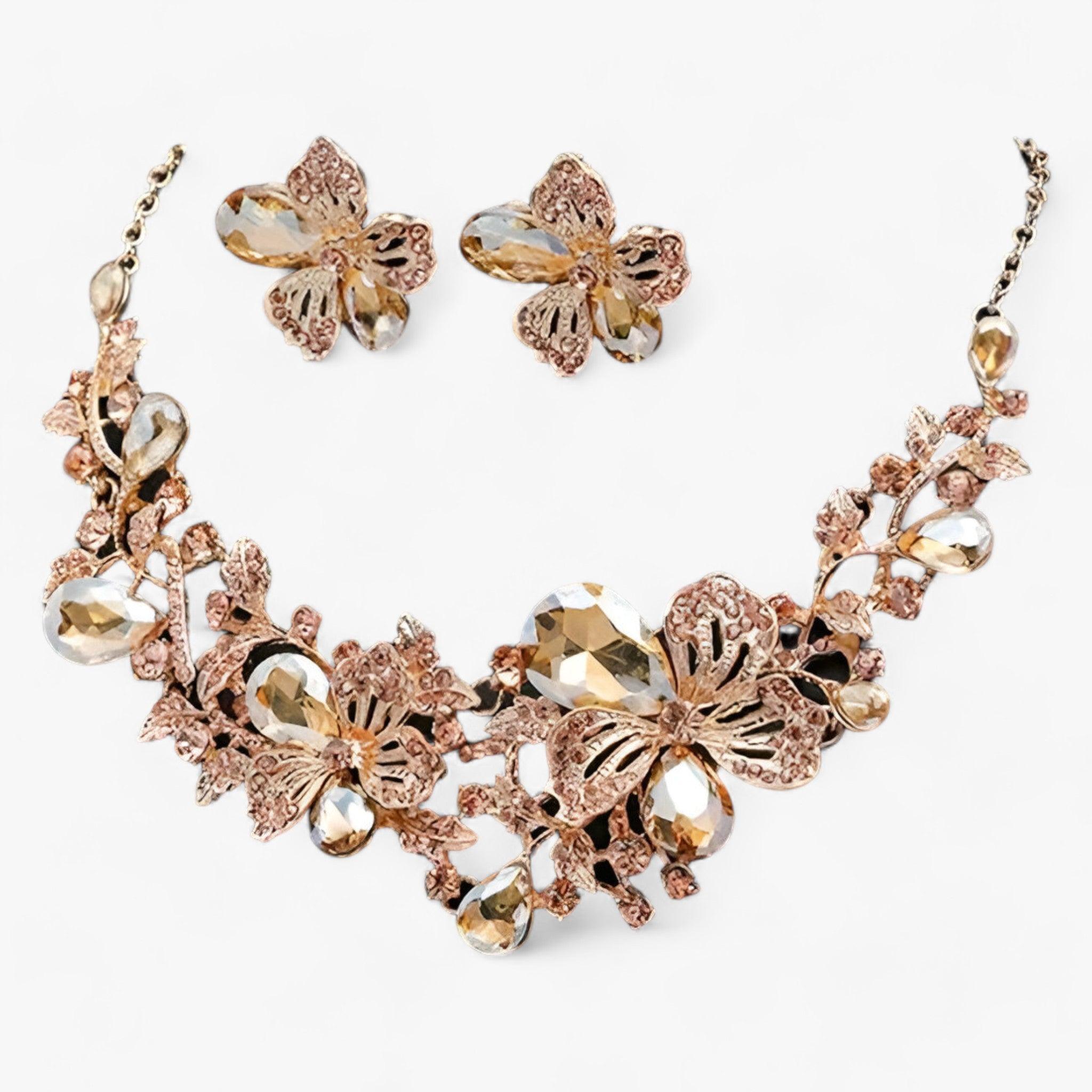 FleurGlow - Elegant wedding jewelry set with enameled flowers