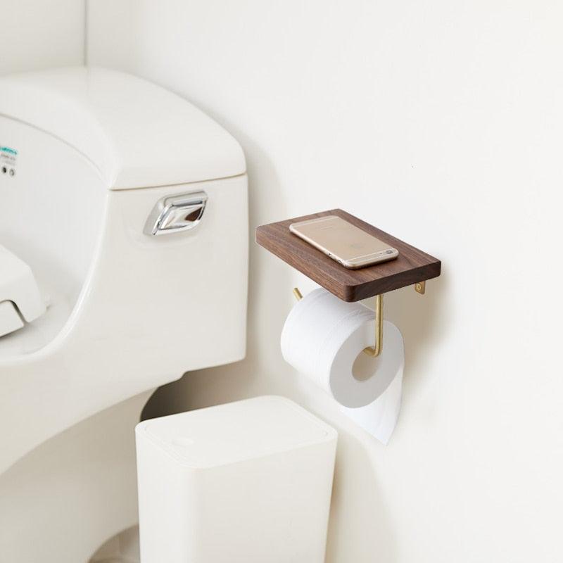 WoodNest - Stylish Wooden Toilet Paper Holder with Storage Space