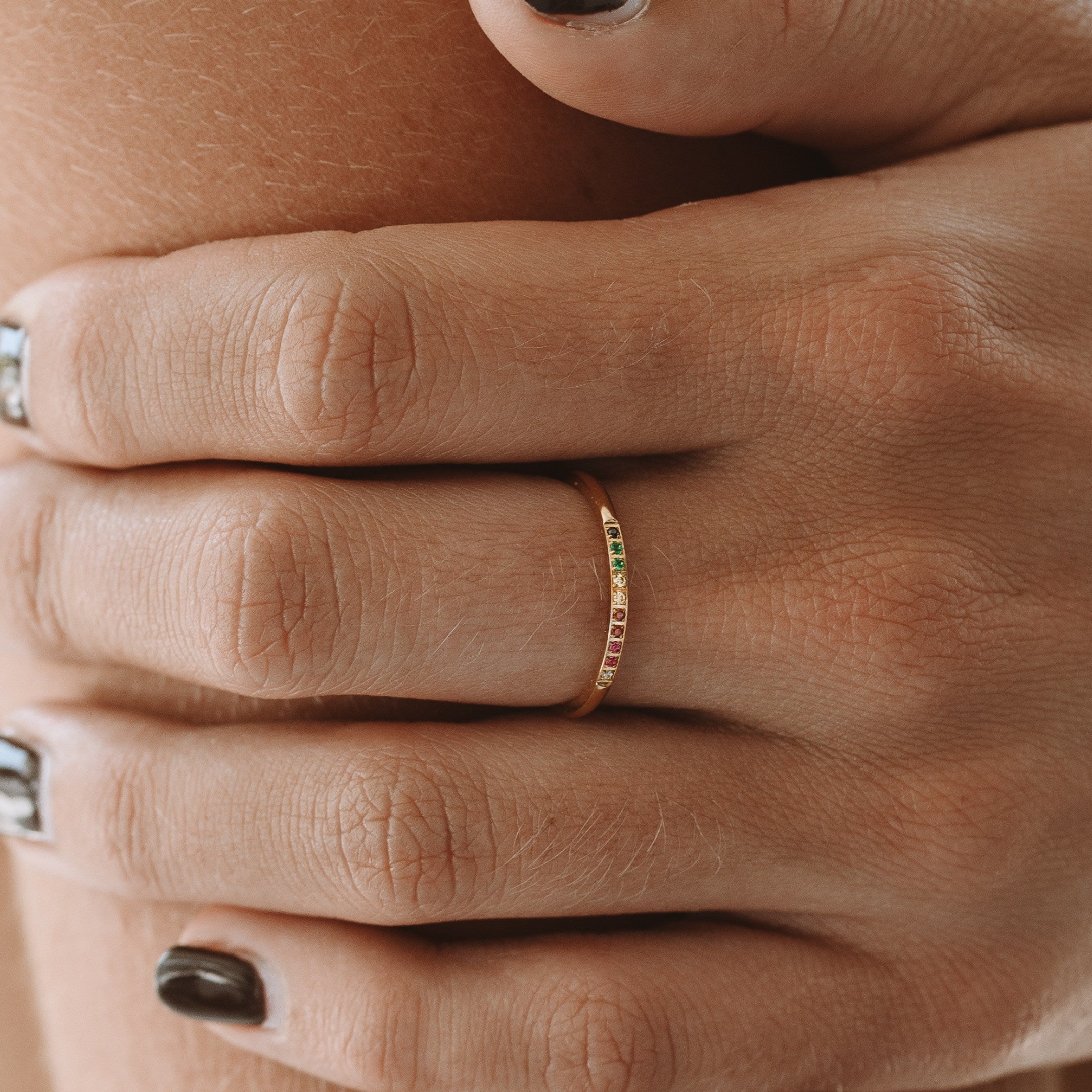 Stylish Gold Ring with Colorful Gemstones - Solene
