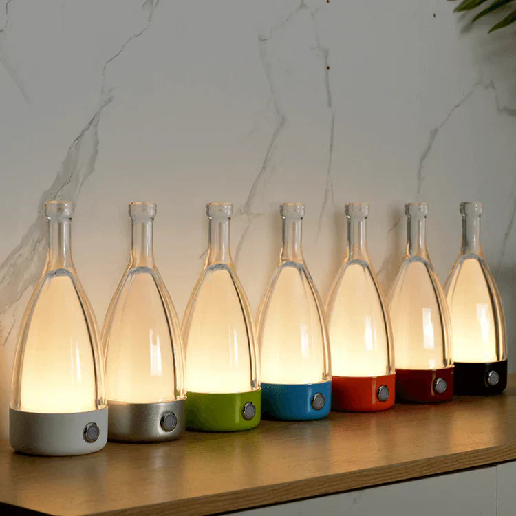 Stylish Wine Bottle Table Lamp - Rechargeable with Dimmable Lighting