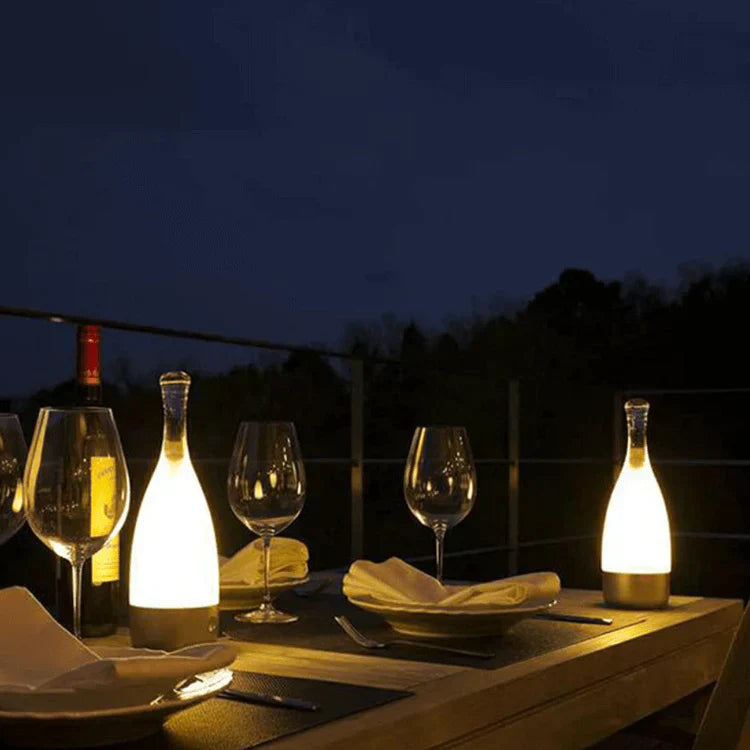 Stylish Wine Bottle Table Lamp - Rechargeable with Dimmable Lighting
