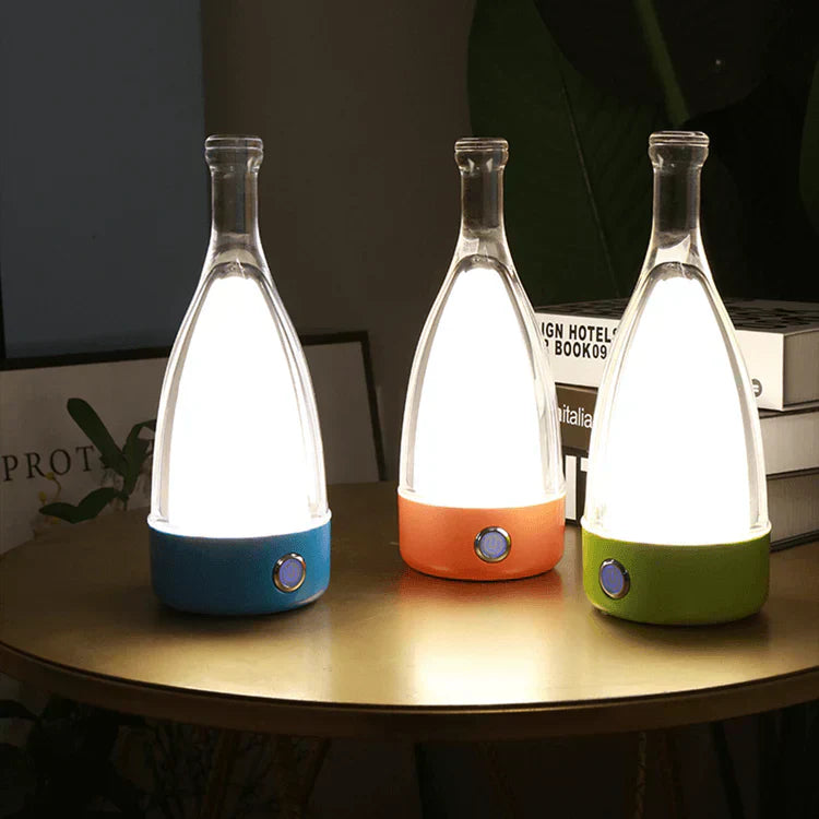 Stylish Wine Bottle Table Lamp - Rechargeable with Dimmable Lighting