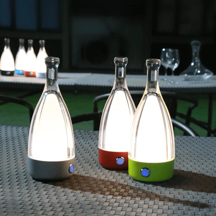 Stylish Wine Bottle Table Lamp - Rechargeable with Dimmable Lighting