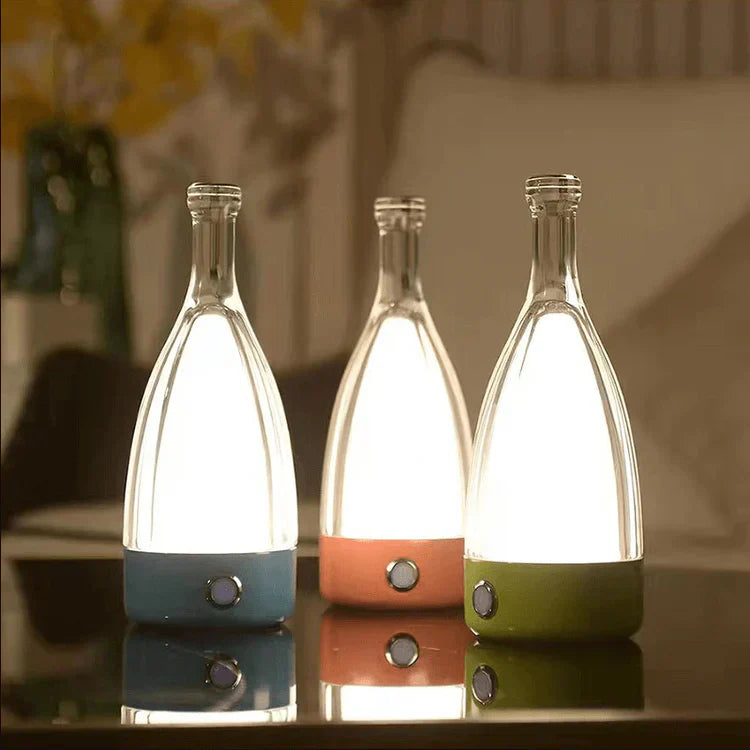 Stylish Wine Bottle Table Lamp - Rechargeable with Dimmable Lighting