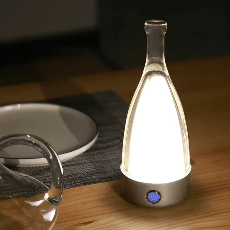 Stylish Wine Bottle Table Lamp - Rechargeable with Dimmable Lighting
