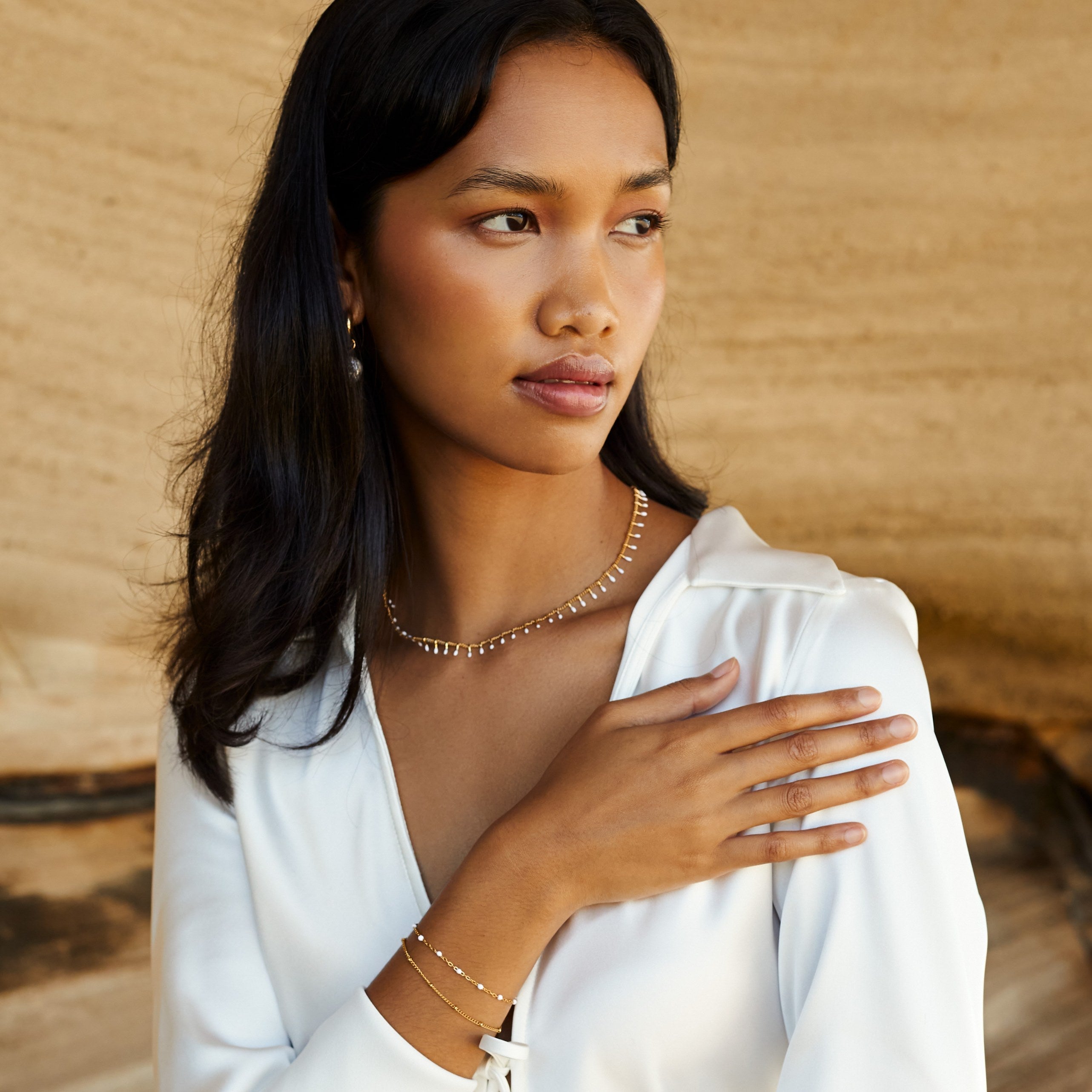 Elegant Double White Pearl Bracelet for Women - Liora