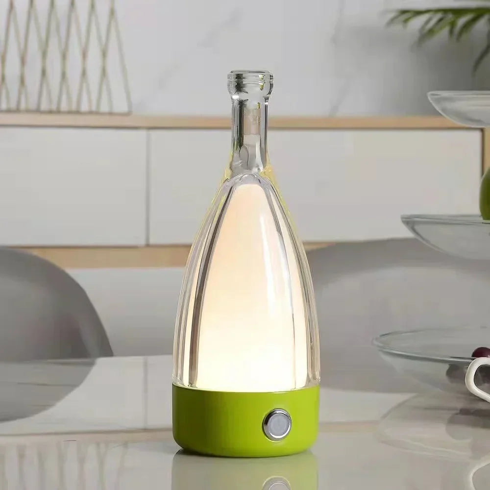 Stylish Wine Bottle Table Lamp - Rechargeable with Dimmable Lighting