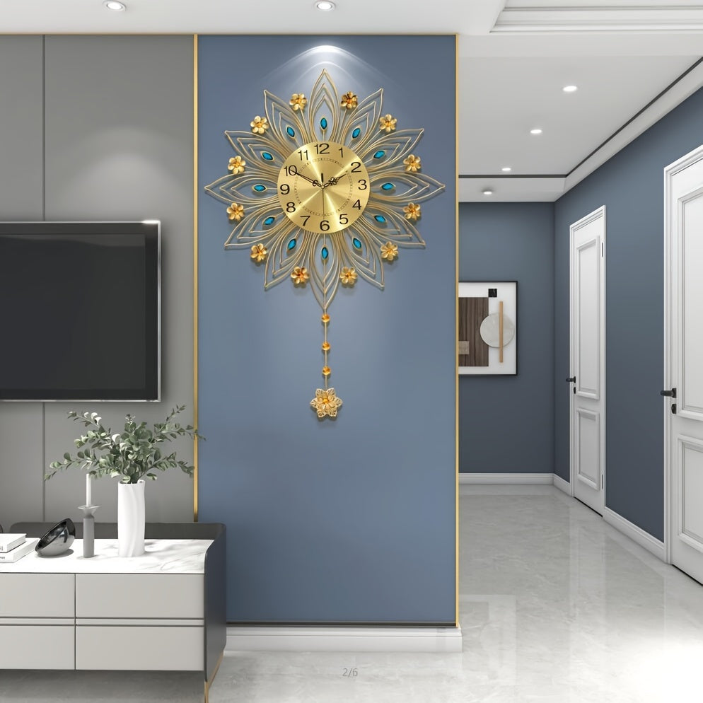 GoldenBloom Clock - Luxurious Silent Wall Clock with Flowers