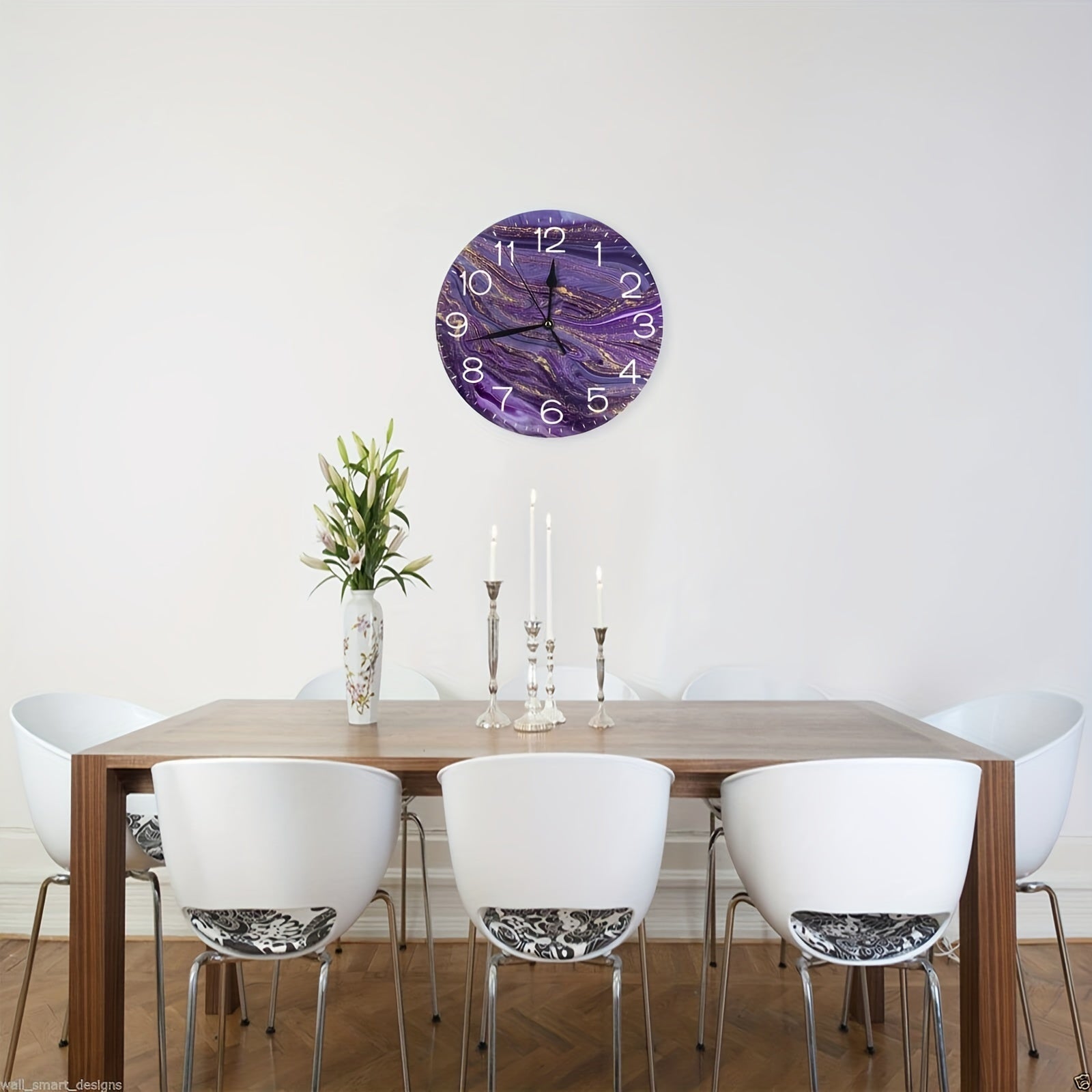 VioletGlow Clock - Abstract Wall Clock with Golden Details