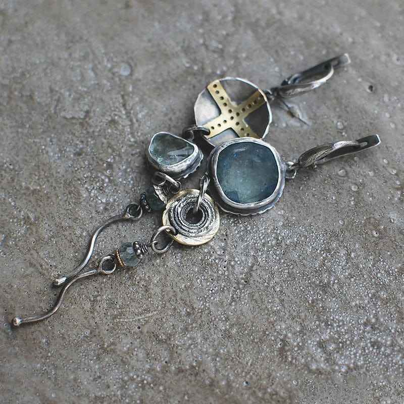 Elegant Blue Stone Cross Earrings - Elias Collection
