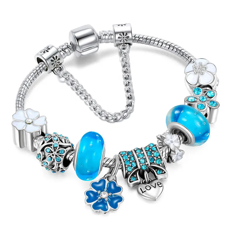 Charm bracelet 925 - Elegant silver bracelet with flowers