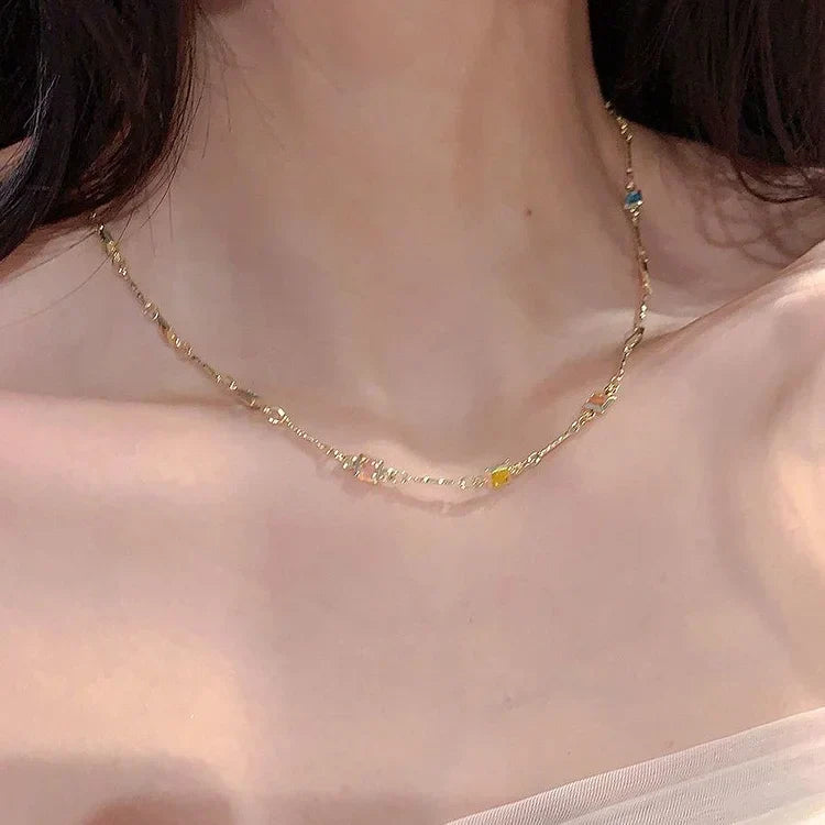 Elegant Gold/Silver Necklace with Sparkling Colorful Gemstones - Ivy