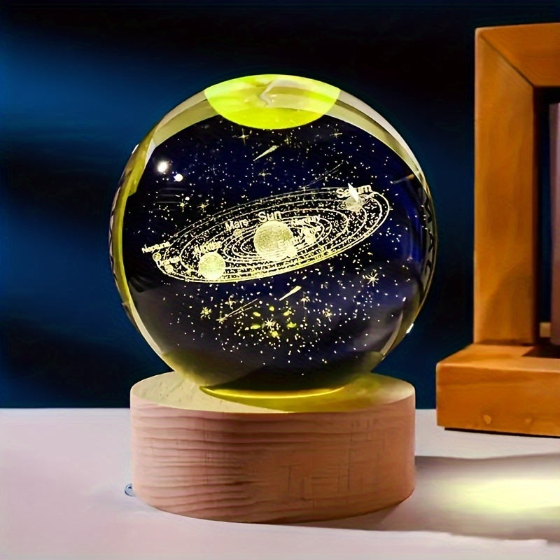 LumiSphere - Luxurious 3D Crystal Table Lamp with Wooden Base