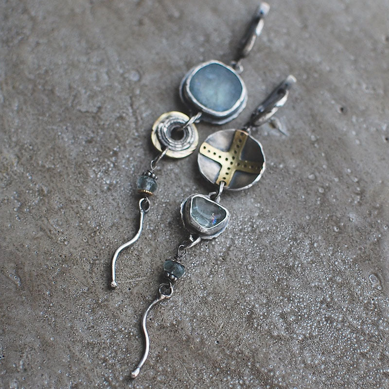 Elegant Blue Stone Cross Earrings - Elias Collection