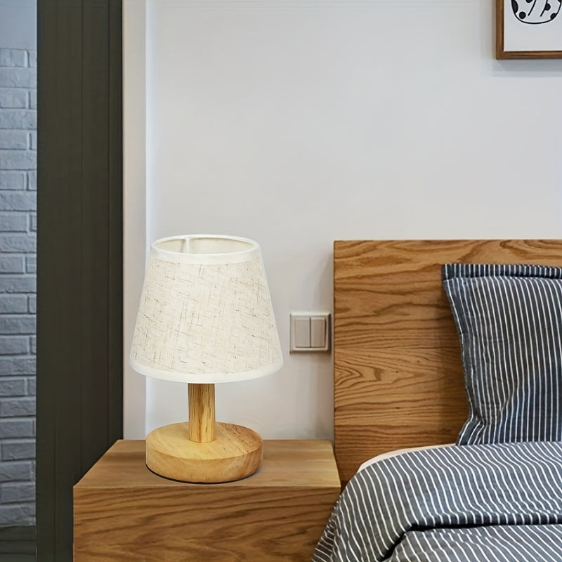 NordicGlow - Wooden LED Bedside Lamp with Linen