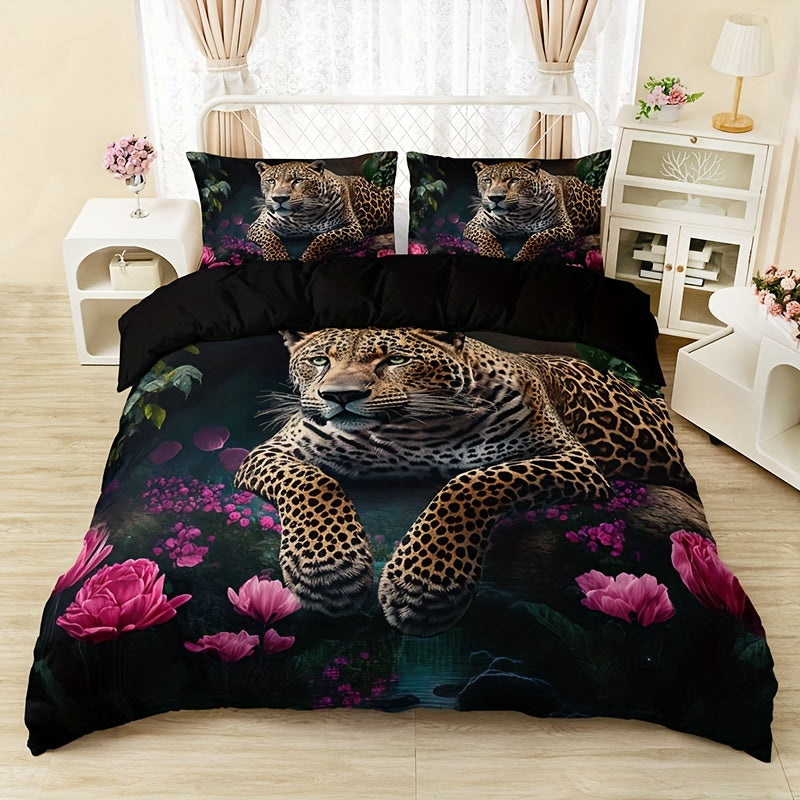 FierceFloral Bedding Set – Luxurious Animal Print and Flowers