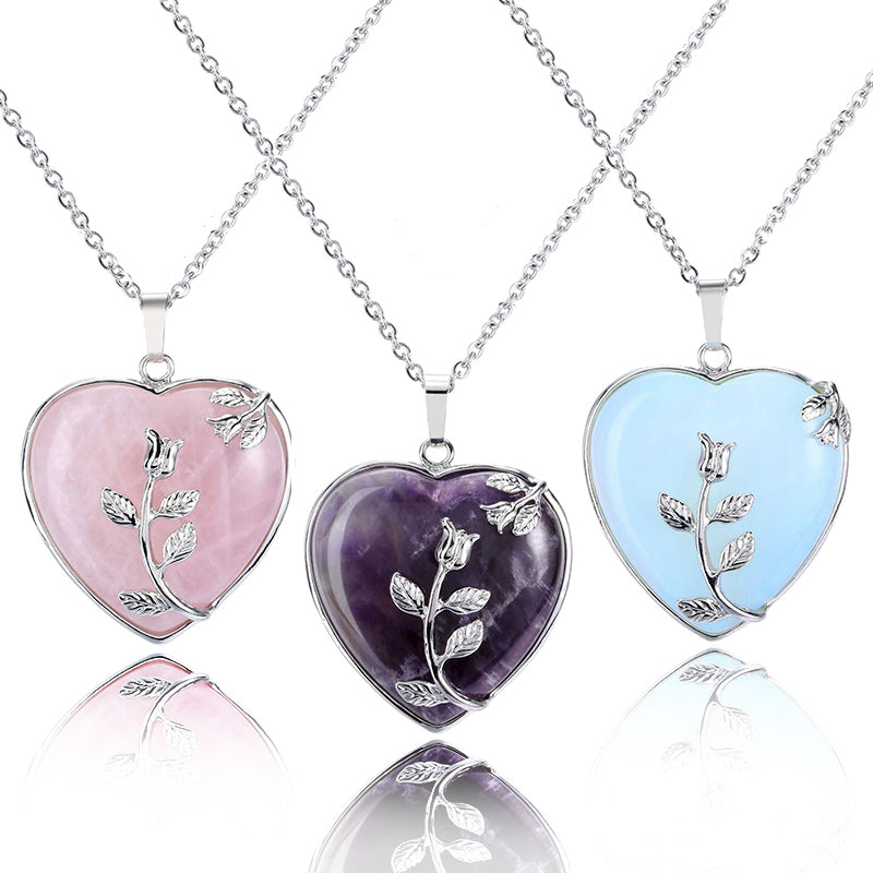 Elegant heart-shaped rose quartz necklace - Amara Collection