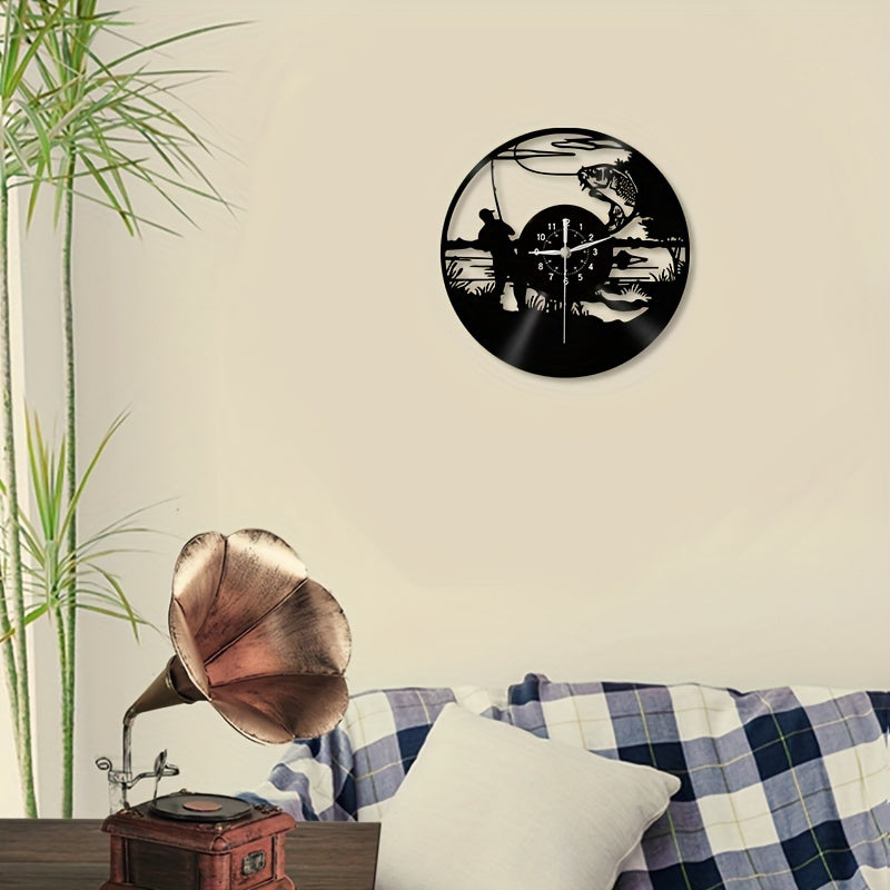 VinylCatch Clock - Retro Fishing Wall Decoration