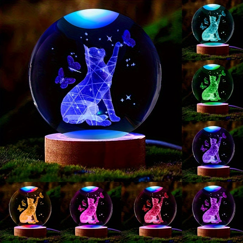 CrystalGlow – 3D Kristallboll Nattlampa med Träbas